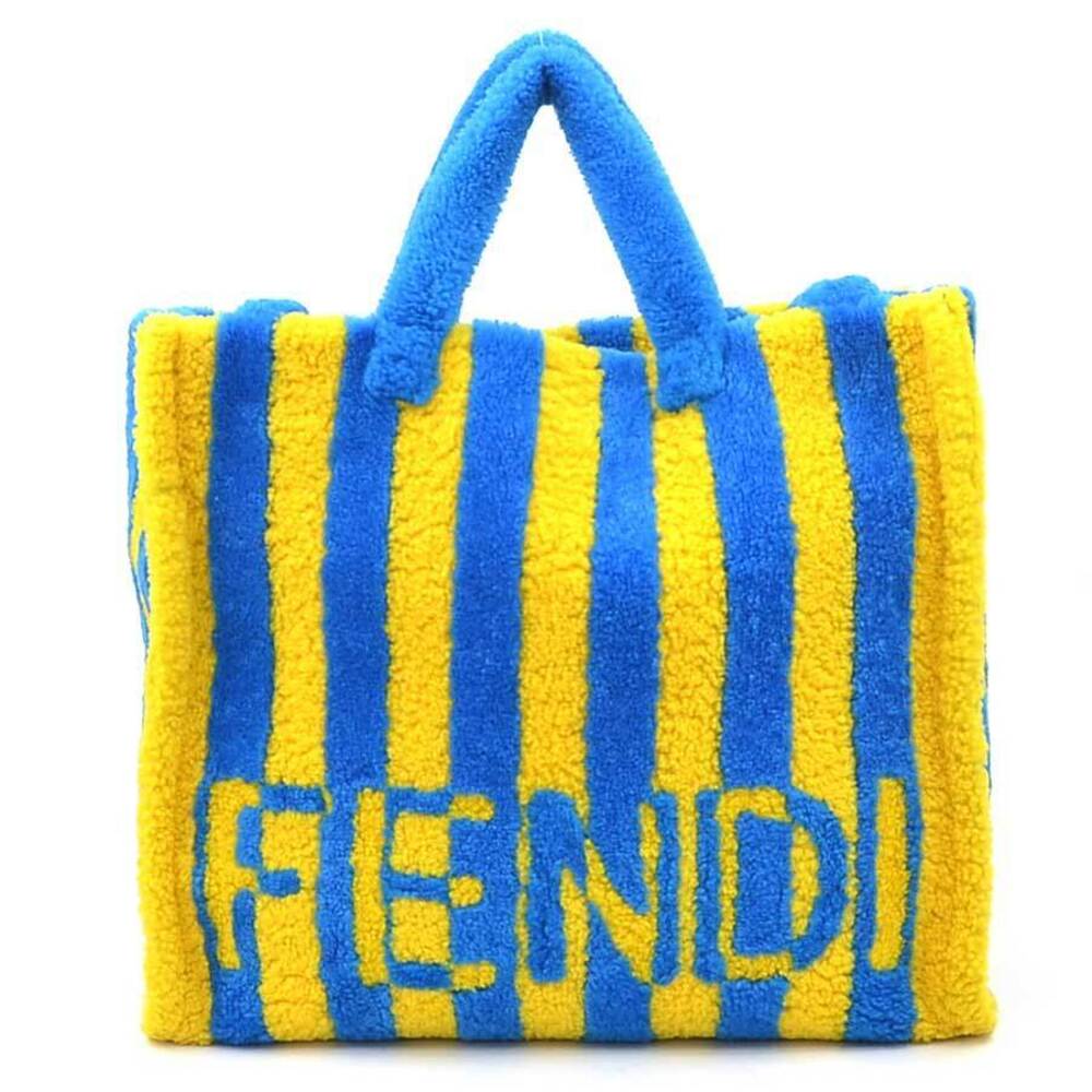 Fendi Mouton Shoulder Bag Blue Yellow